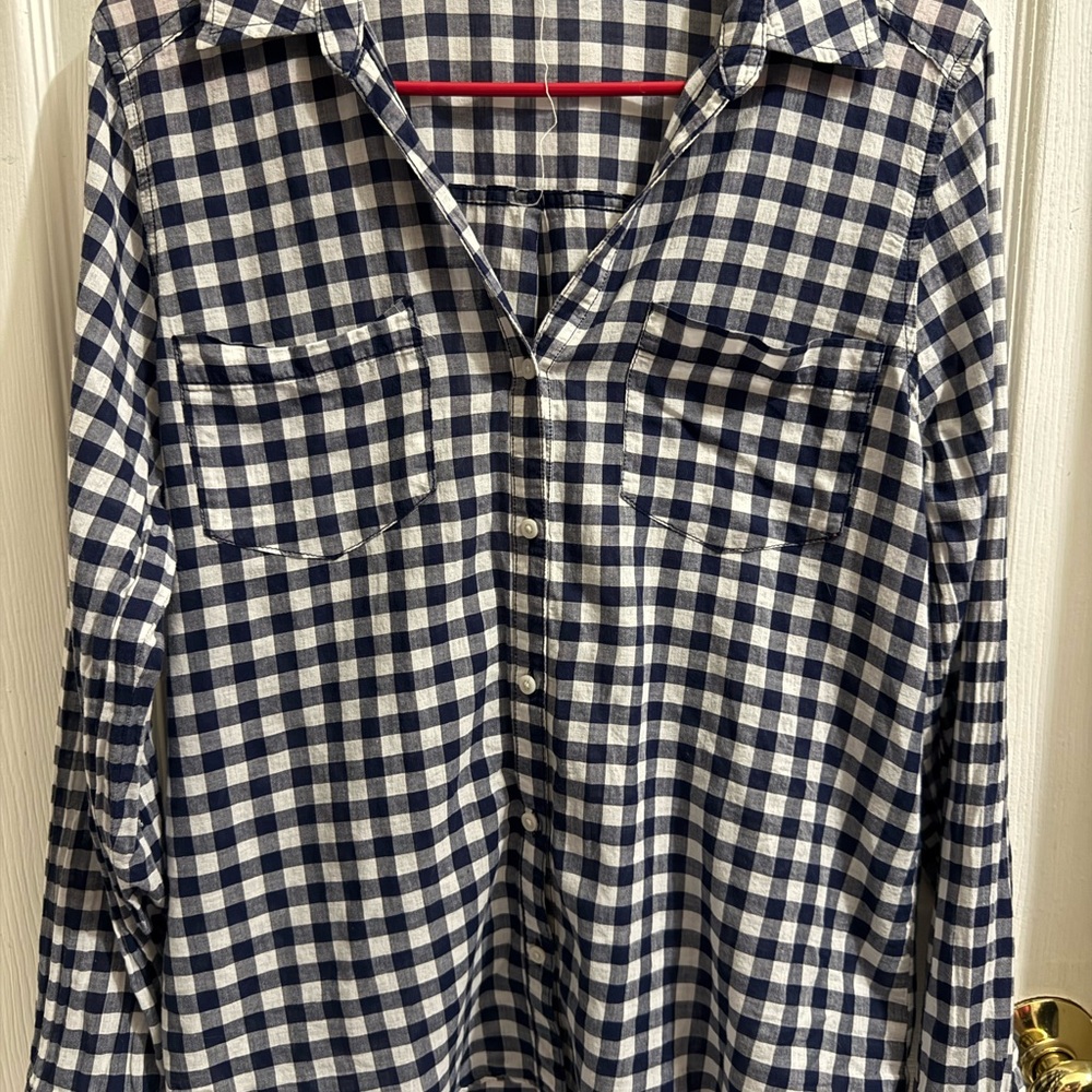 Girl’s Maison Jules Blue Buffalo Plaid Button Shirt Long Sleeve Size Kids Large